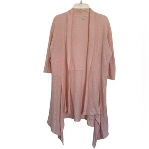 Eileen Fisher Linen Cotton Cardigan Sweater Soft Pink Half Sleeve Ribbed Medium
